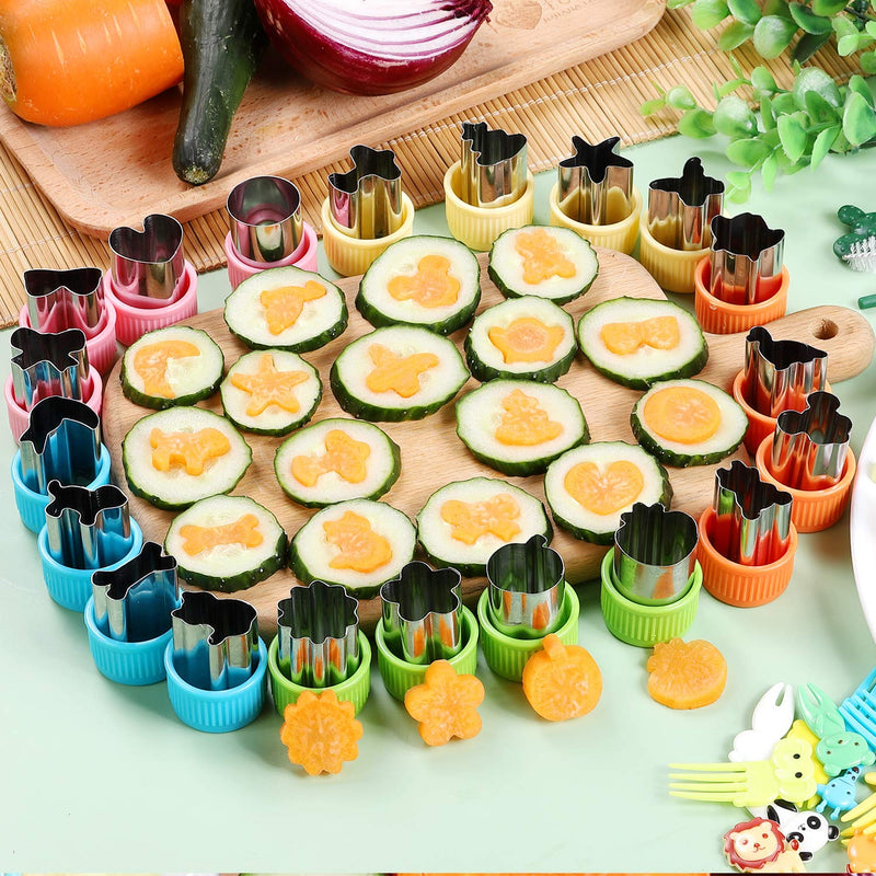  [AUSTRALIA] - 24 pcs Vegetable Cutter Shapes Sets CECIAOAIME Cookie Cutters Fruit Stamps Mold with 20 pcs Food Picks and Forks for Kids