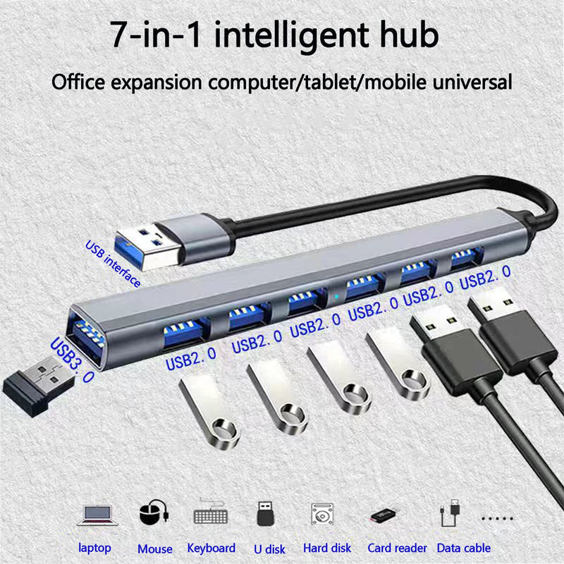  [AUSTRALIA] - 7-Port USB Hub for Laptops Aluminum USB Splitter USB Extender USB 3.0 Hub Compatible with iMac, MacBook, Mac Pro, Mac Mini, PC