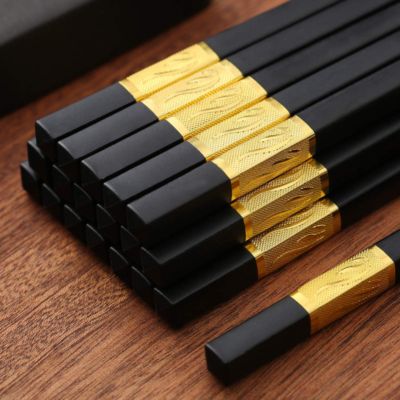  [AUSTRALIA] - 10 Pairs Fiberglass Chopsticks, Reusable Alloy Chop Sticks Non-slip Chopsticks in Minimalism Style, Dishwasher, 9 1/2 Inches (Golden) Golden