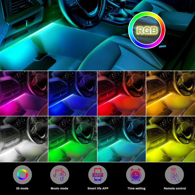 Interior Car Lights, Upgrade 2-in-1 Design DC 12V Sound Activated 48 Led Car Strip Lights, Box control, Remote Control and APP Control Lighting Kits for All Vehicles, Parties, Indoor/Outdoor 48 LEDS,Million colors,APP control - LeoForward Australia