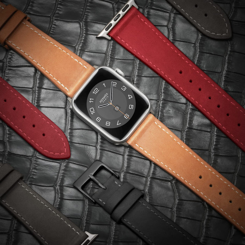  [AUSTRALIA] - Marge Plus Compatible with Apple Watch Band Series SE 7 6 5 4 3 2 1 45mm 41mm 44mm 40mm 42mm 38mm, Genuine Leather Replacement Band for iWatch, Leather Apple Watch Strap for Women & Men, Brown A-Brown/Silver 38mm / 40mm / 41mm