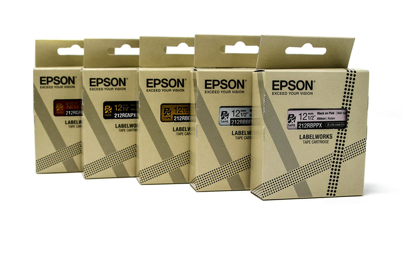  [AUSTRALIA] - Epson LabelWorks Ribbons Bundle - 5 Label Maker Printable Ribbons - 212RBBPX, 212RBGPX, 212RBPPX, 212RGNPX, 212RGRPX
