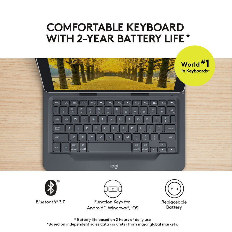 Logitech Universal Folio with Integrated Bluetooth 3.0 Keyboard for 9-10" Apple, Android, Windows Tablets - LeoForward Australia