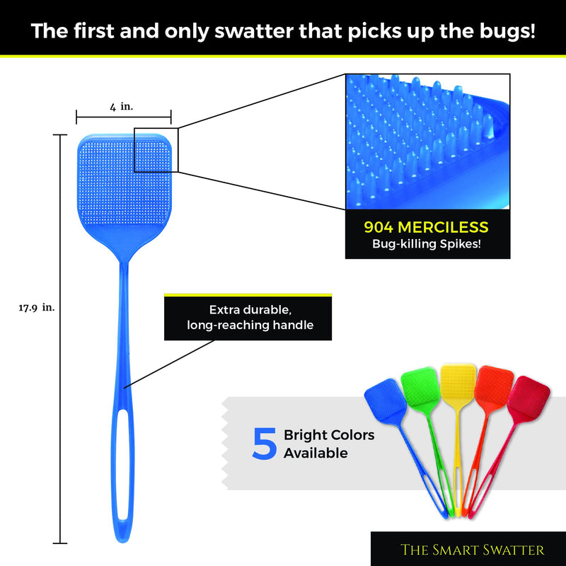 Smart Swatter Fly Swatters | Assorted Color 2 Pack | Picks UP The Bug w/ 904 Spikes | Patented & Made in The USA | Insects, Bugs and Fly Killer - LeoForward Australia