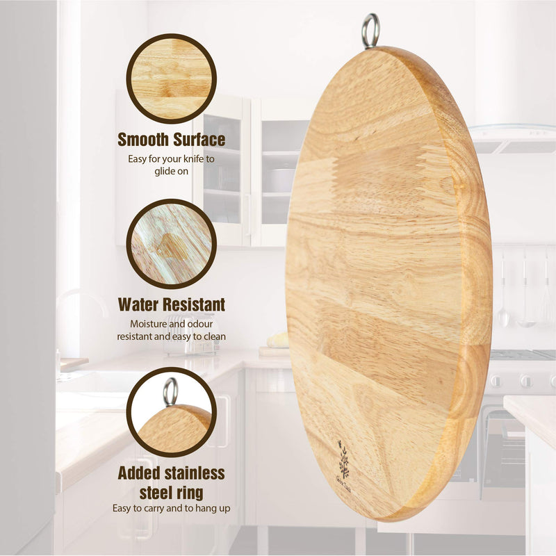  [AUSTRALIA] - Round Wood Cutting Board - Multipurpose Cutting Board for Chopping Meat, Vegetables, Fruits - Charcuterie Tray and Cheese Board - Reversible - With Stainless Steel Hanging Ring - 11.61x11.61x0.71inch… HNC.AM-0046
