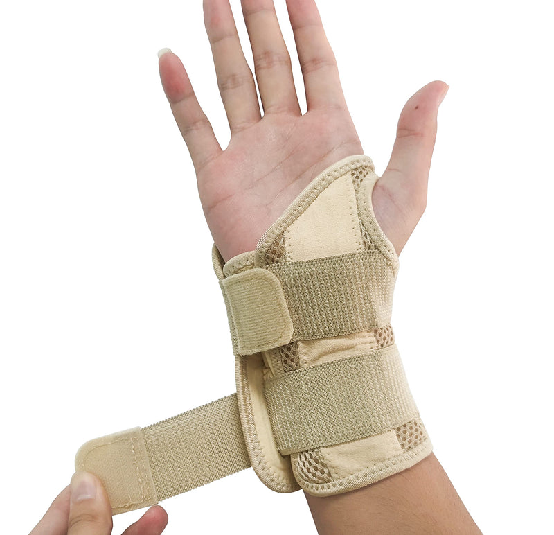  [AUSTRALIA] - NuCamper Wrist Brace Carpal Tunnel Right Left Hand for Men Women, Night Wrist Sleep Supports Splints Arm Stabilizer with Compression Sleeve Adjustable Straps,for Tendonitis Arthritis Pain Relief (Left Hand-Beige, Small/Medium (Pack of 1)) Left Hand-Beige