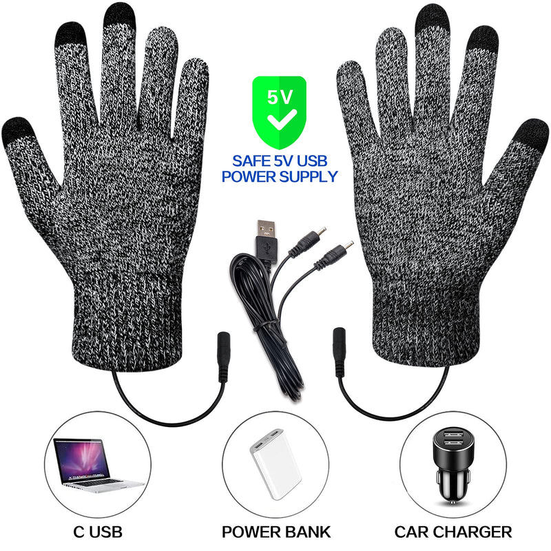  [AUSTRALIA] - USB Heated Gloves for Men and Women Mitten Winter Hands Warm Laptop Gloves Half Heated Fingerless Heating Knitting Hands Warmer Washable Design Long Grey