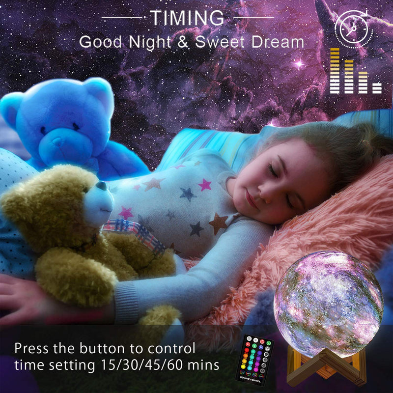  [AUSTRALIA] - Moon Lamp, DTOETKD 16 Colors Galaxy Lamp 3D Print Moon Light with Stand, Remote & Touch Control, USB Rechargeable Starry Night Lights for Kids, Birthday Gifts for Boys Girls Couples Friends 4.8 inch