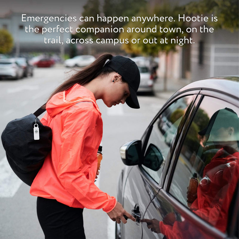  [AUSTRALIA] - Hootie Personal Keychain Alarm for Women, Men, and Kids Protection - Hand Held Safety Siren for Self Defense and Emergency, Loud Pocket and Key-Chain-Safe Sound Device with Panic Strobe Light, White