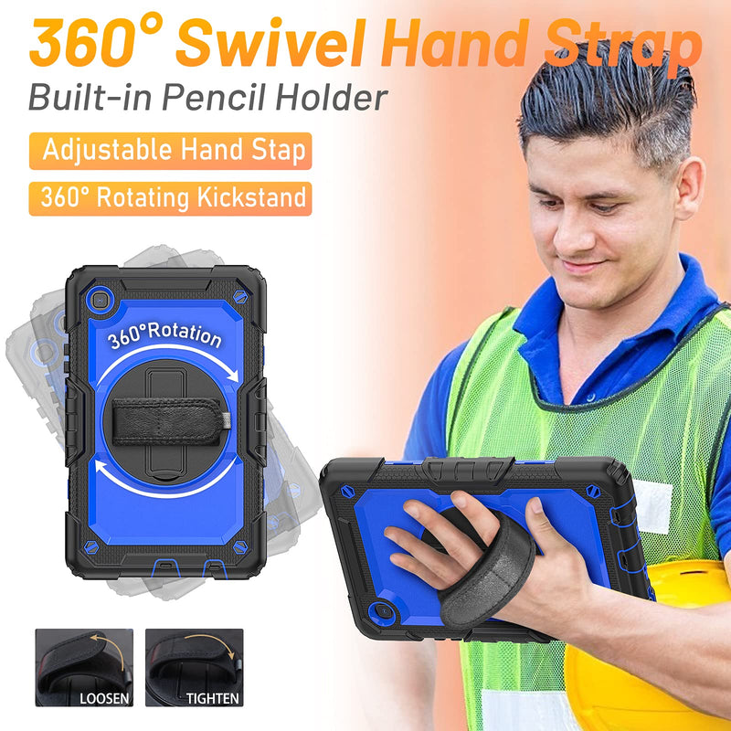  [AUSTRALIA] - HXCASEAC Case for Samsung Tab A7 Lite 2021 (SM-T220/T225/T227) 8.7 inch, Shockproof Case with Screen Protector, 360 Rotating Stand/Hand Strap, Pen Holder, Shoulder Strap for Galaxy Tab A7 Lite, Blue