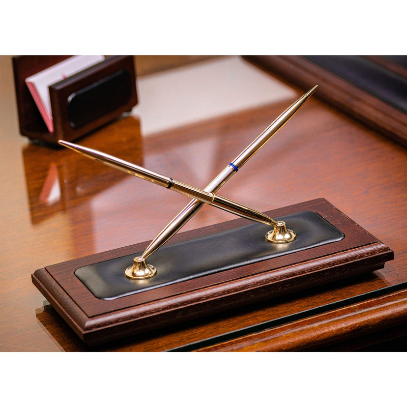 Dacasso A8404 Walnut and Leather Double Pen Stand - LeoForward Australia