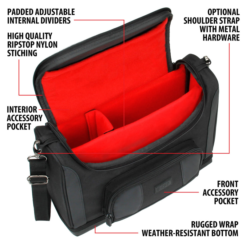 USA GEAR Portable Photo Printer Carrying Case - Compact Printer Messenger Bag Compatible with Canon SELPHY CP1300 / CP1200, HP Sprocket Studio, Epson PictureMate PM-400, Kodak Dock PD-450 (Red) Black and Red - LeoForward Australia