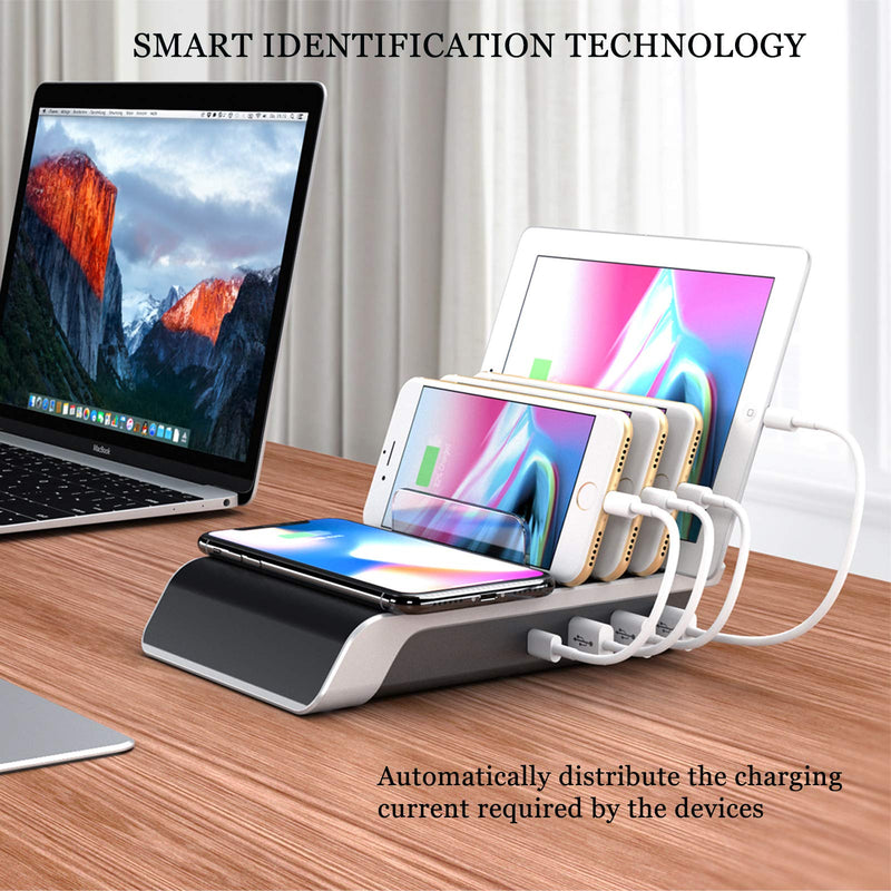  [AUSTRALIA] - BOREAD Desktop Charging Station,5-in-1 Multiple Charger Dock with Wireless Charger,3 USB Ports &1 Type-C Ports,Smart Phones, Tablets, and Other Electronics(Black) Black