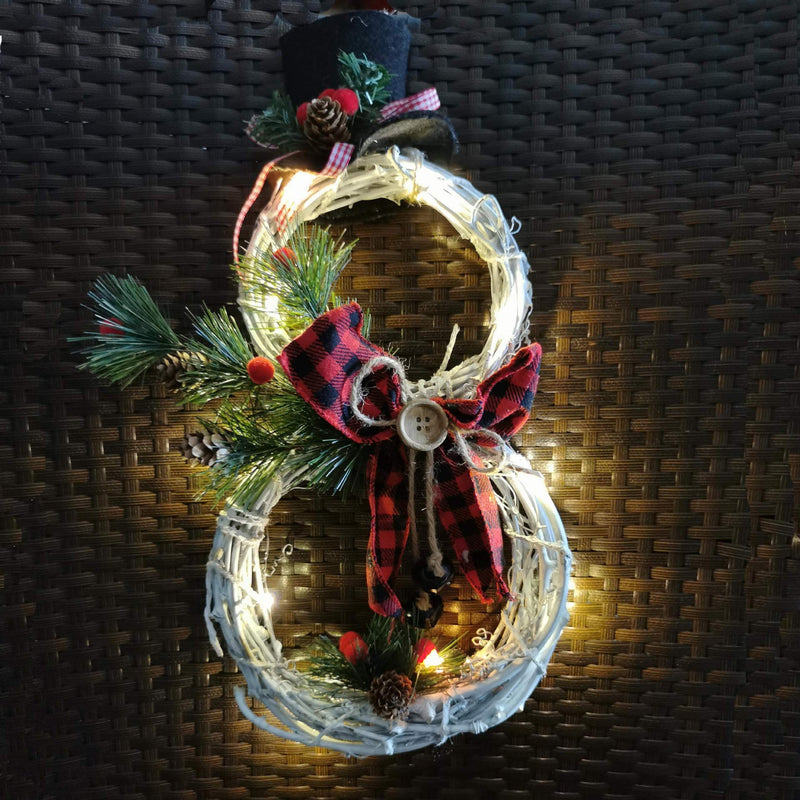 [AUSTRALIA] - N/J Christmas Wreath Decoration - Lighted Ornament Home Decoration Garland Pendant with Beautiful Bow, Snowman Shape Wreath for Front Door Home Wall Decor (Red) Red