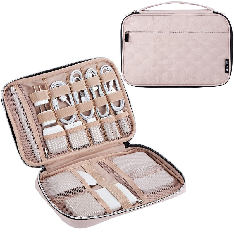  [AUSTRALIA] - BELALIFE Electronic Organizer, Portable Travel Cable Organizer Bag, Tech Storage Bag for Cord, Charger, Phone, Earphone, Hard Drive, USB, SD Card and Electronic Accessories,Pink Pink