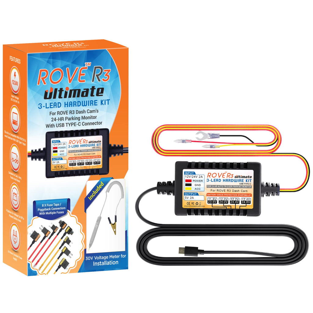  [AUSTRALIA] - Dash Cam Hardwire Kit, USB Type C, for ROVE R3 Touch Screen 3 Channel Dash Camera