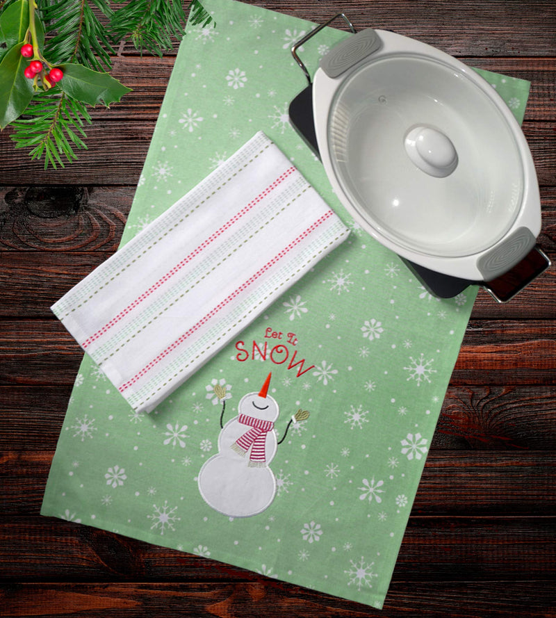  [AUSTRALIA] - DII Let It Snow Christmas Kitchen Towels Set of 2, 18" x 28" Cute Snowman Dish Towels Collection for Christmas Home Decor, Holiday Kitchen Towels 100% Cotton