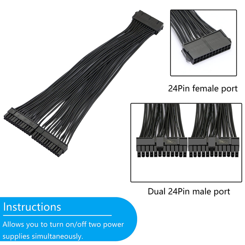  [AUSTRALIA] - GELRHONR PSU Power Supply 24-pin ATX Motherboard Splitter Cable,24pin(20+4) for Dual ATX Motherboard Extension Cable PSU Female to Male Y Adapter Cable -1Ft