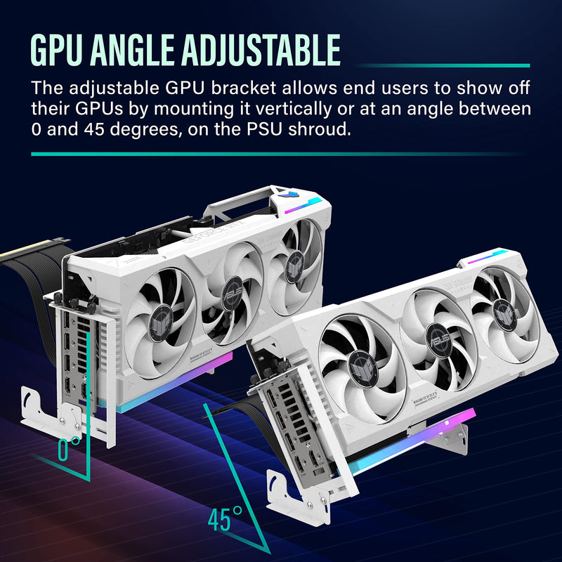  [AUSTRALIA] - EZDIY-FAB PCIe 4.0 GPU Mount Bracket with ARGB LED Module, Multi-Angle Adjustment with Riser Cable, Compatible to RTX4090, 4080, 4070ti- White ARGB-White