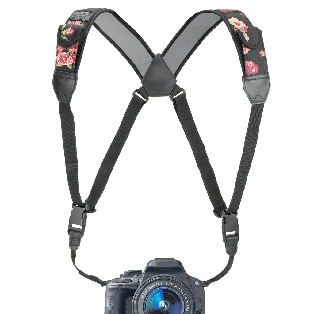  [AUSTRALIA] - USA GEAR DSLR Camera Strap Chest Harness with Quick Release Buckles, Floral Neoprene Pattern and Accessory Pockets - Compatible with Canon, Nikon, Sony and More Point and Shoot and Mirrorless Cameras