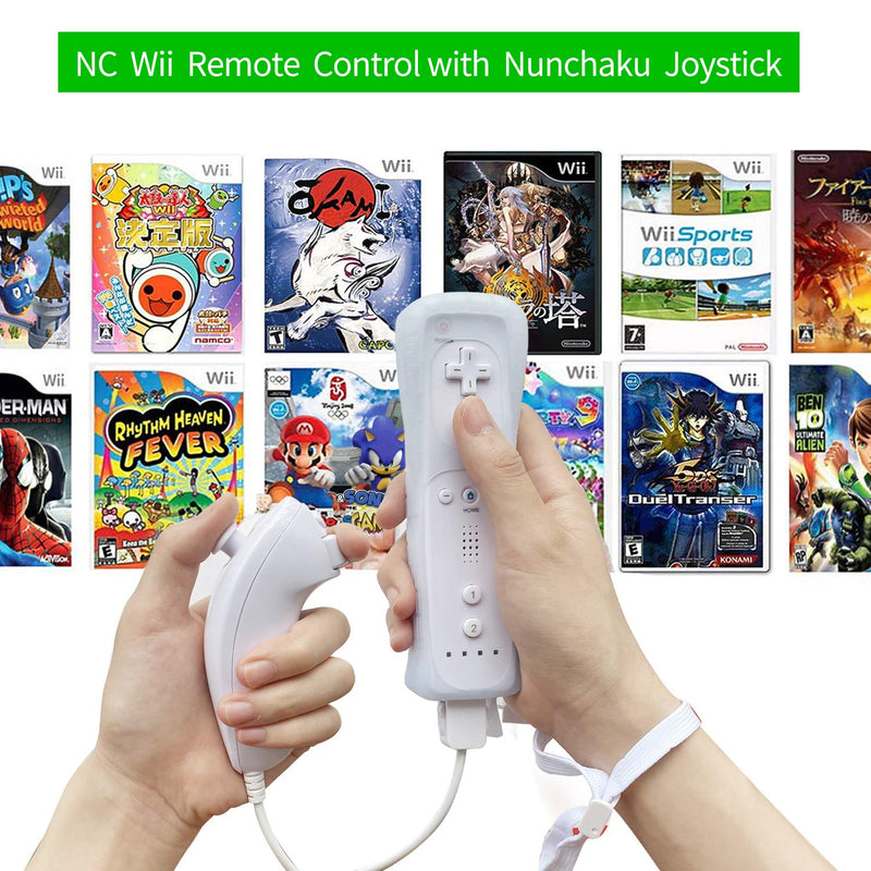 [AUSTRALIA] - NC Remote Controller and Nunchuck Joystick Replacement for Wii Remote Controller,Compatible with Nintendo Wii/Wii U,Built in 3-axis Motion Sensor with Silicone Case and Wrist Strap (White 1set) White 1set