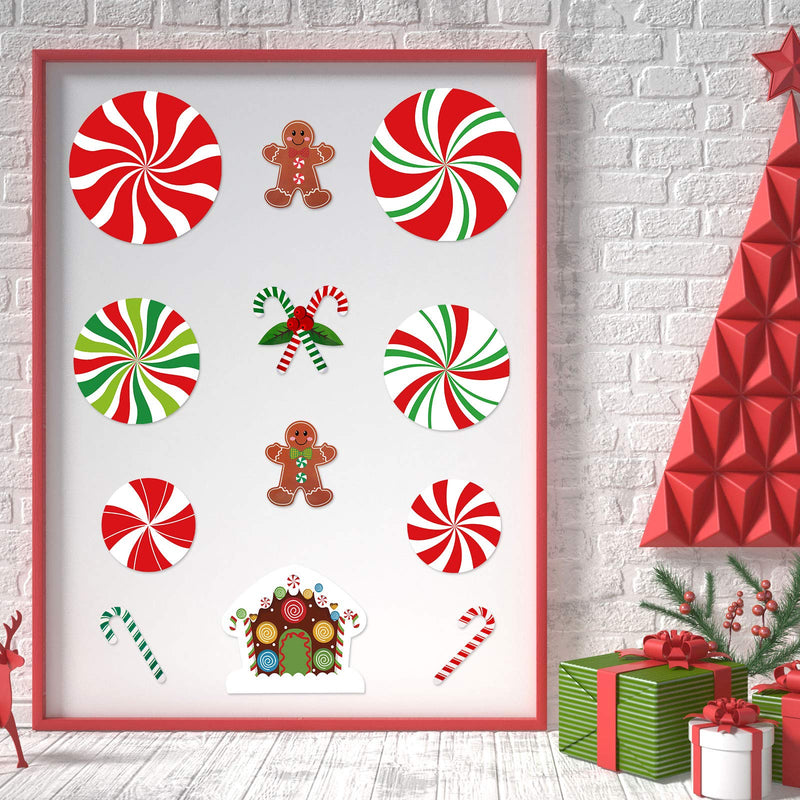  [AUSTRALIA] - 30 Pieces Peppermint Cutouts Gingerbread Men Cutouts Candy Canes Cutouts Christmas Cutouts with 60 Glue Point Dots for Candy Theme Party Decoration Classroom Bulletin Board Decoration