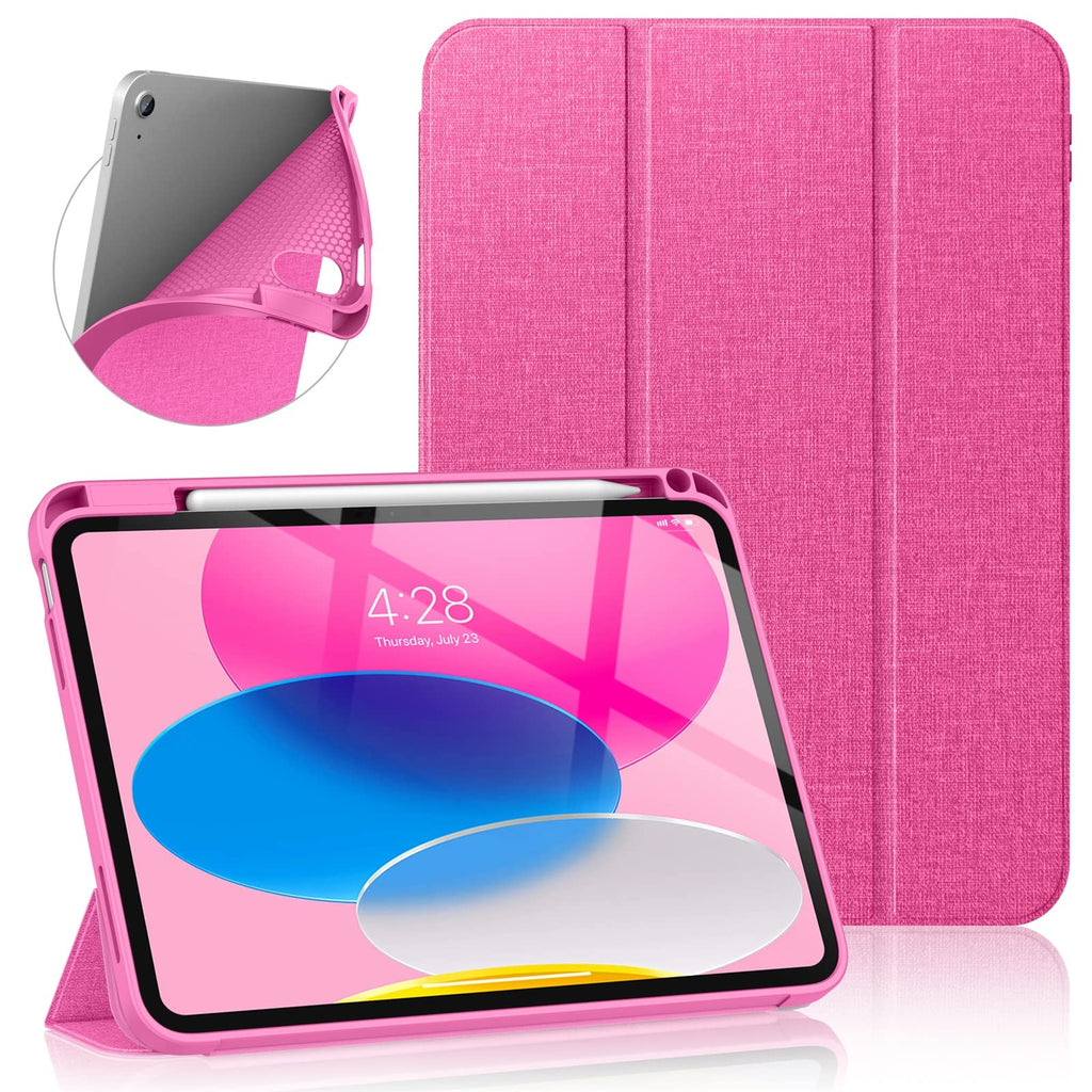  [AUSTRALIA] - Soke iPad 10th Generation Case 2022 with Pencil Holder (10.9-inch)- Premium Shockproof Case [Auto Sleep/Wake] with Soft TPU Back Cover & Slim Trifold Stand for iPad 10.9 Inch,HotPink HotPink