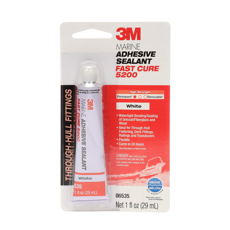  [AUSTRALIA] - 3M Marine Adhesive Sealant Fast Cure 5200 (06535) Permanent Bonding and Sealing for Boats and RVs Above and Below the Waterline Waterproof Repair, White, 1 fl oz Tube