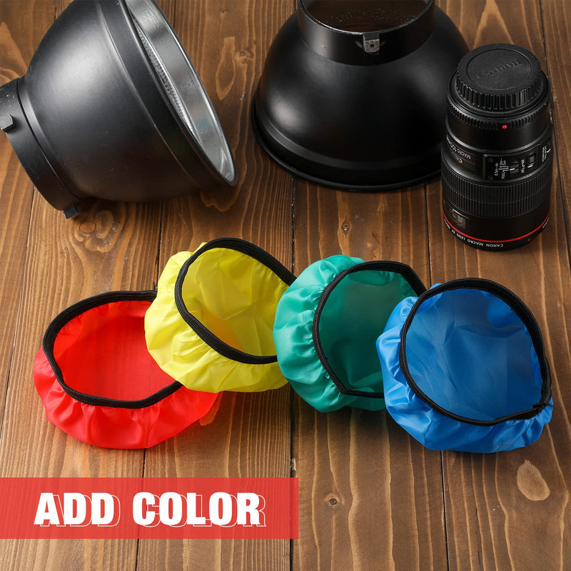  [AUSTRALIA] - 4 Pieces Diffuser Lamp Sock Soft Diffuser Lamp Cover 7 Inches/ 18 cm Standard Cloth Diffuser Light Sock Lampshade Reflector Lamp Sock for Strobe Flash Light Speedlite (Blue, Red, Green, Yellow) Blue, Red, Green, Yellow