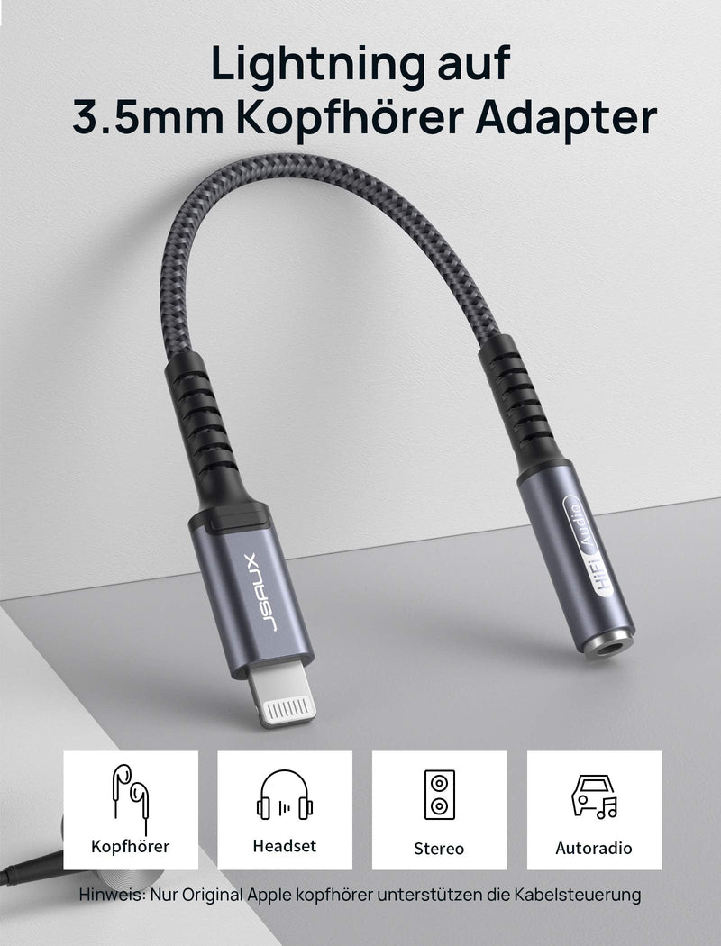  [AUSTRALIA] - JSAUX Lightning to 3.5mm Headphone Adapter, [Apple MFi Certified] iPhone to Audio Aux Jack Converter Compatible with iPhone 14/14 Pro/13/13 Pro/12 Mini/12 Pro/11/11 Pro/11 Pro Max/SE/X XR XS - Grey