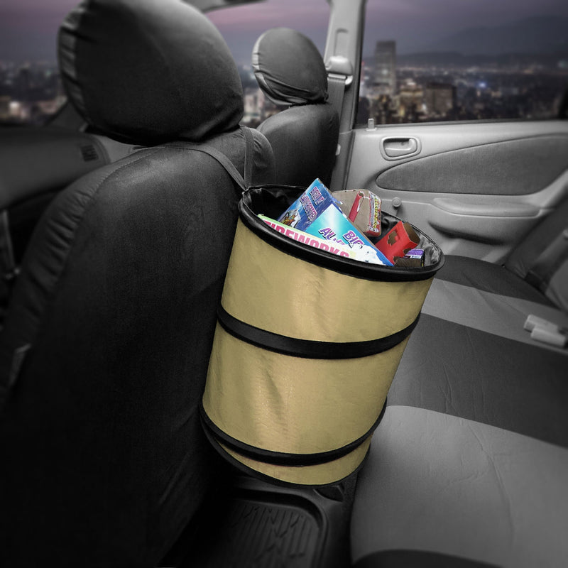  [AUSTRALIA] - FH Group FH1121BEIGE Beige Car Garbage Trash Can (Collapsible and Compact Size Large)