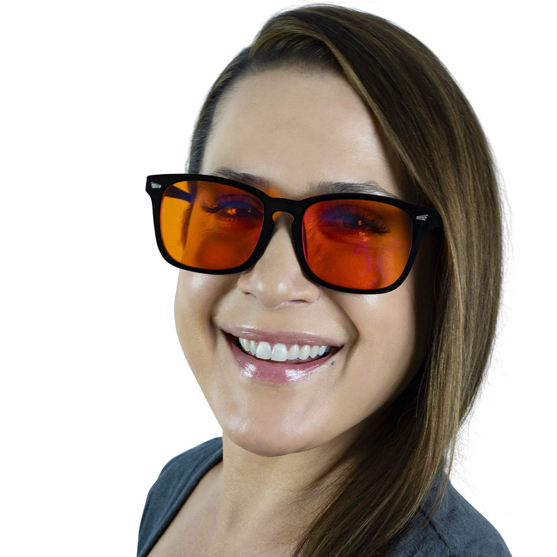  [AUSTRALIA] - 99.9% Blue Light Glasses - Computer Glasses - eSports Gaming Glasses Use Anti-Glare & Anti-Fatigue Filters to Help You Sleep Better, Stop Eye Strain, Headaches & Migraines to Look, Feel & Live Better Orange Wayfarer