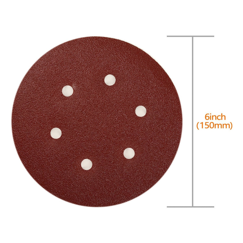  [AUSTRALIA] - SPTA 100 pieces 150 mm 40/80/120/180/320/600/800/1000/1500/2000 sanding discs sandpaper eccentric sanders grit, with 6 holes for eccentric sanders