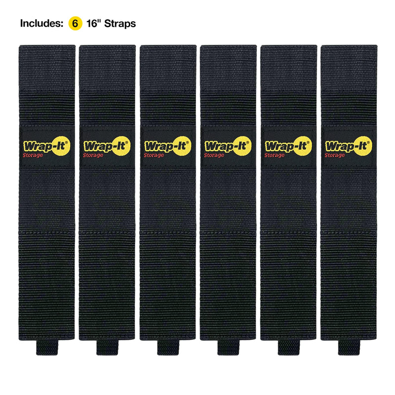  [AUSTRALIA] - Twin-Straps by Wrap-It Storage - 16" (6-Pack) - Hook and Loop Hanging Cable Wrap for Multi-Purpose Cord and Hose Storage 16" (6 Pack)
