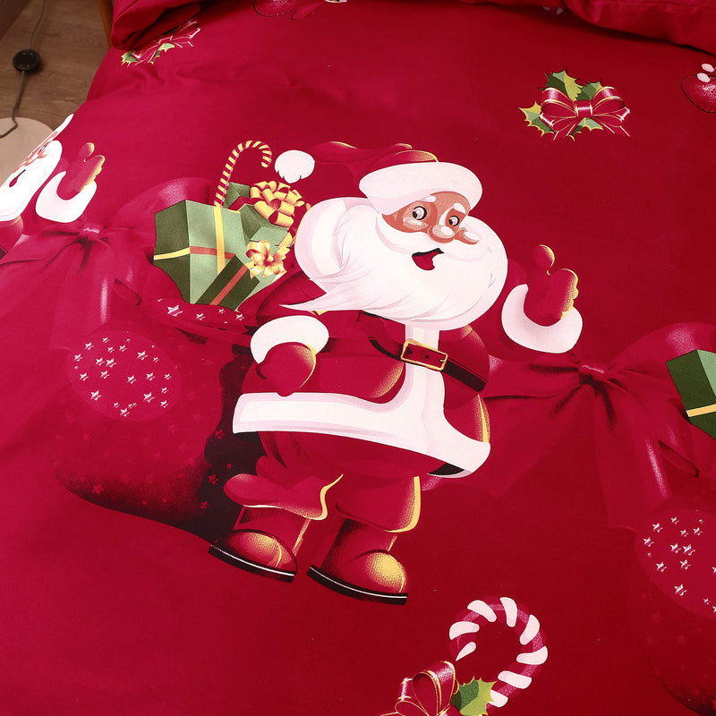  [AUSTRALIA] - LAMEJOR Santa Claus Duvet Cover Set Queen Size Christmas Theme New Year Holiday Bedding Set Comforter Cover (1 Duvet Cover+2 Pillowcases) Red Christmas Theme Santa Claus Pattern