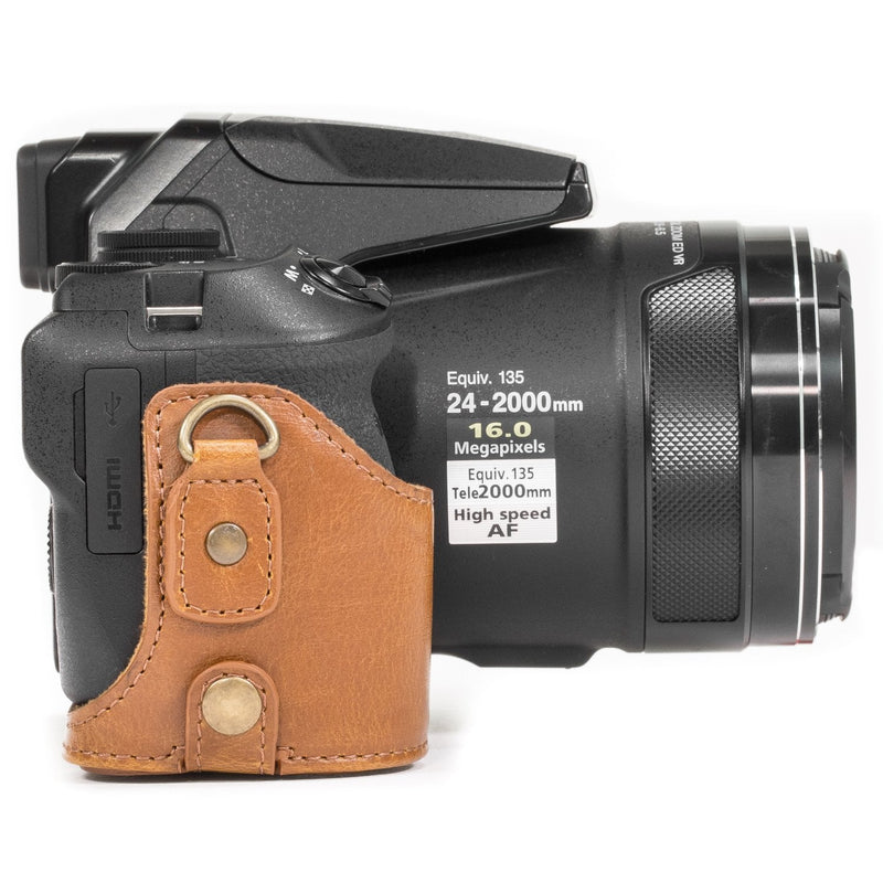  [AUSTRALIA] - MegaGear Ever Ready Leather Camera Case Compatible with Nikon Coolpix P900, P900S Light Brown