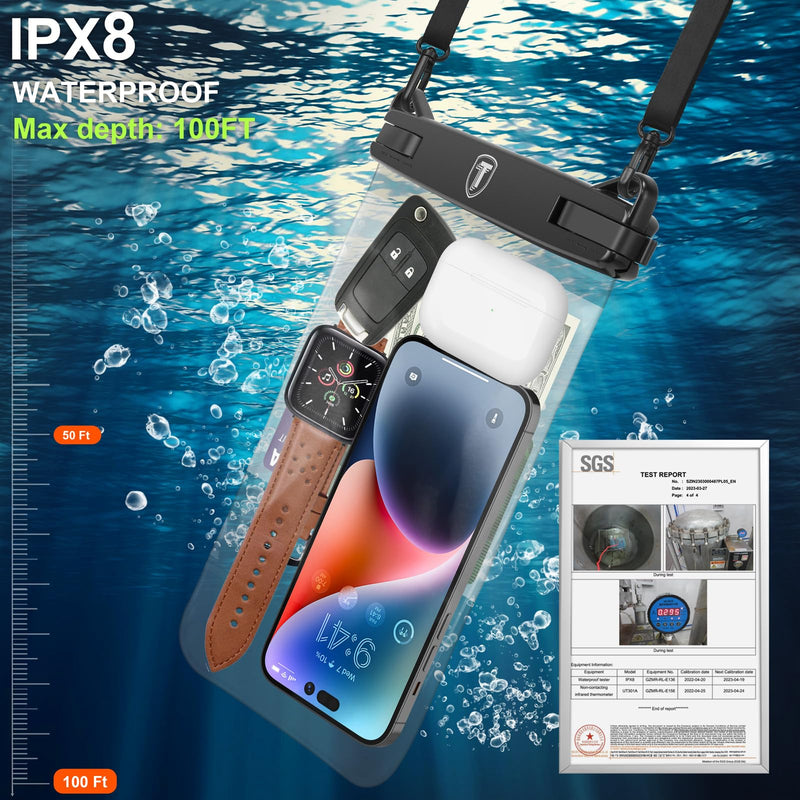  [AUSTRALIA] - Njjex Large Waterproof Phone Pouch [2 Pack] Cell phone Dry Bag Case [Up to 10"] For Samsung Galaxy Note 20 Ultra S23 S22 S21+ S20 S10 A03S A13 A14 A53 A02S A12 A32 A42 iPhone 14 Pro Max 13 12 11 Xs Xr Clear (2-Pack)