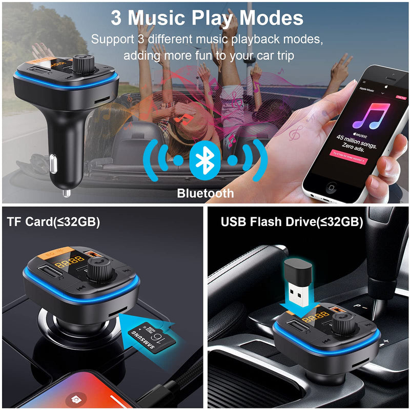  [AUSTRALIA] - Bluetooth FM Transmitter for Car - Tensun Bluetooth Car Adapter PD20W+QC3.0 Cigarette Lighter Bluetooth 5.0 Radio Receiver Music Player Car Charger Supports Hands-Free Call Siri Google Assistant