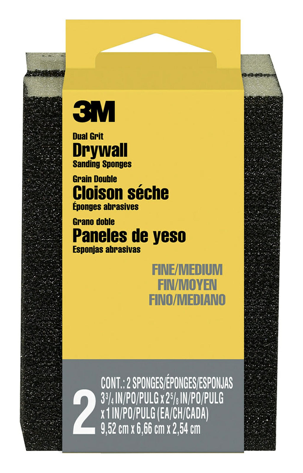  [AUSTRALIA] - 3M Drywall Sanding Sponge, Dual Grit Block, 2 5/8 in x 3 3/4 in x 1 in, Fine/Medium, 2-Pack