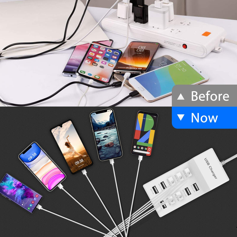  [AUSTRALIA] - USB Charger USB Charging Station with Rapid Charging Auto Detect Technology Safety Guaranteed 10-Port Family-Sized Smart USB Ports for Multiple Devices Smart Phone Tablet Laptop Computer White