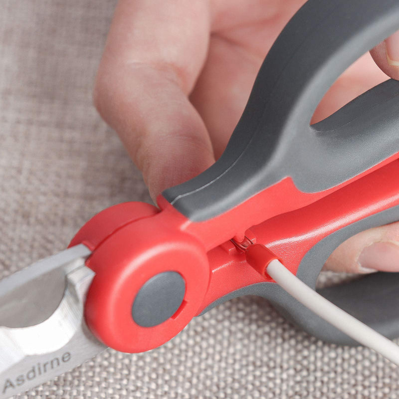 [AUSTRALIA] - Asdirne Electrician Scissors, Heavy Duty Stainless Steel Sharp Blades and Soft Rubber Grip, Electrician Shears with Protective Cover , 6.1 Inch (Gray/ Red)