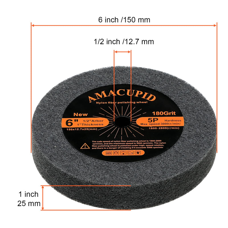  [AUSTRALIA] - AmaCupid Deburring Wire Drawing Wheels, Nylon Fibe Wheel 6 inch 5P Hardness. for Bench Grinder Buffing Machine Polishing Copper, etc.Aluminum Oxide Abrasive.80 Grit, 1/2 inch Mandrel,1 inch Thickn