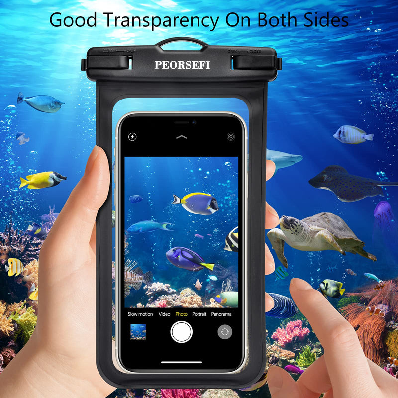  [AUSTRALIA] - PEORSEFI Universal Waterproof Phone Pouch - iPhone Waterproof Case Compatible for iPhone Pro Max Xs Max XR X 8 7 6S Plus SE Samsung up to 7", IPX8 Waterproof Cellphone Dry Bag-2 Pack Black&Black