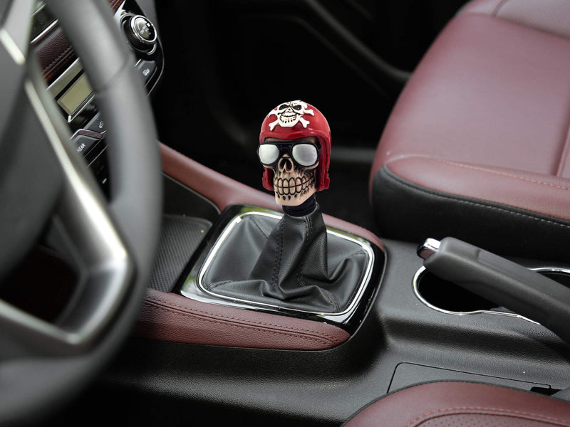  [AUSTRALIA] - Thruifo Skull Handle Shifter Knob, Pilot Style MT Car Gear Stick Shift Head Fit Most Manual Automatic Vehicles, Red