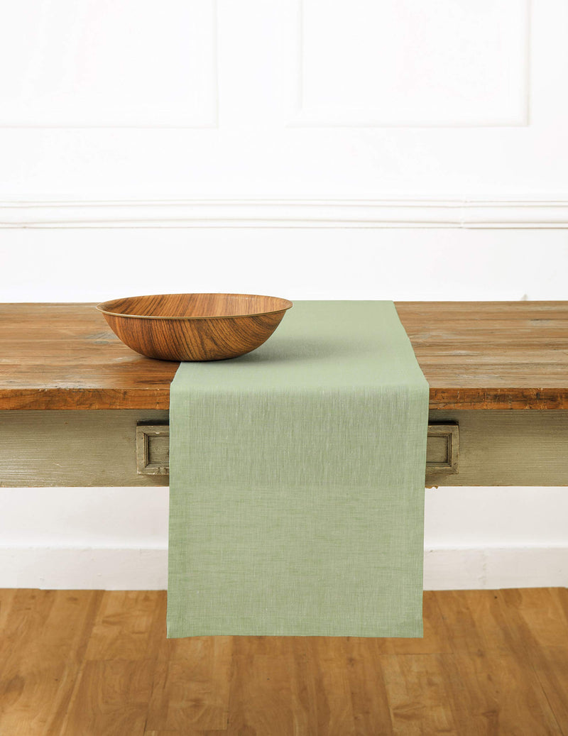  [AUSTRALIA] - Solino Home 100% Pure Linen Table Runner – 14 x 108 Inch Athena, Handcrafted from European Flax, Natural Fabric Runner – Green