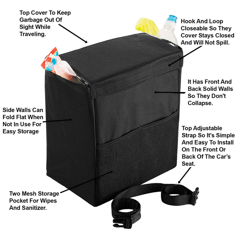 lebogner Car Trash Can with Cover, 100% Leakproof X-Large Car Garbage Bin, Car Trash Can, Sturdy Auto Trash Bag, Perfect for Seat Back Or Front, Car Floor, Car Garbage Organizer with 2 Mesh Pockets - LeoForward Australia