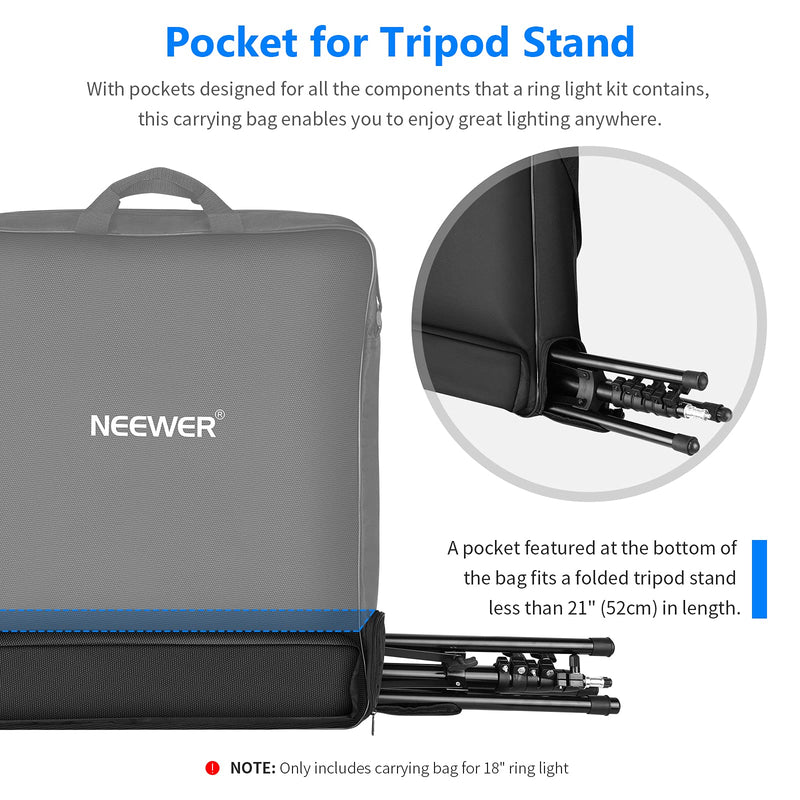  [AUSTRALIA] - Neewer Photography Carrying Bag, Protective Case for 18" Ring Light and 21" Foldable Tripod Light Stand, 21"×21"/52×52cm, Durable Lightweight Nylon, Black