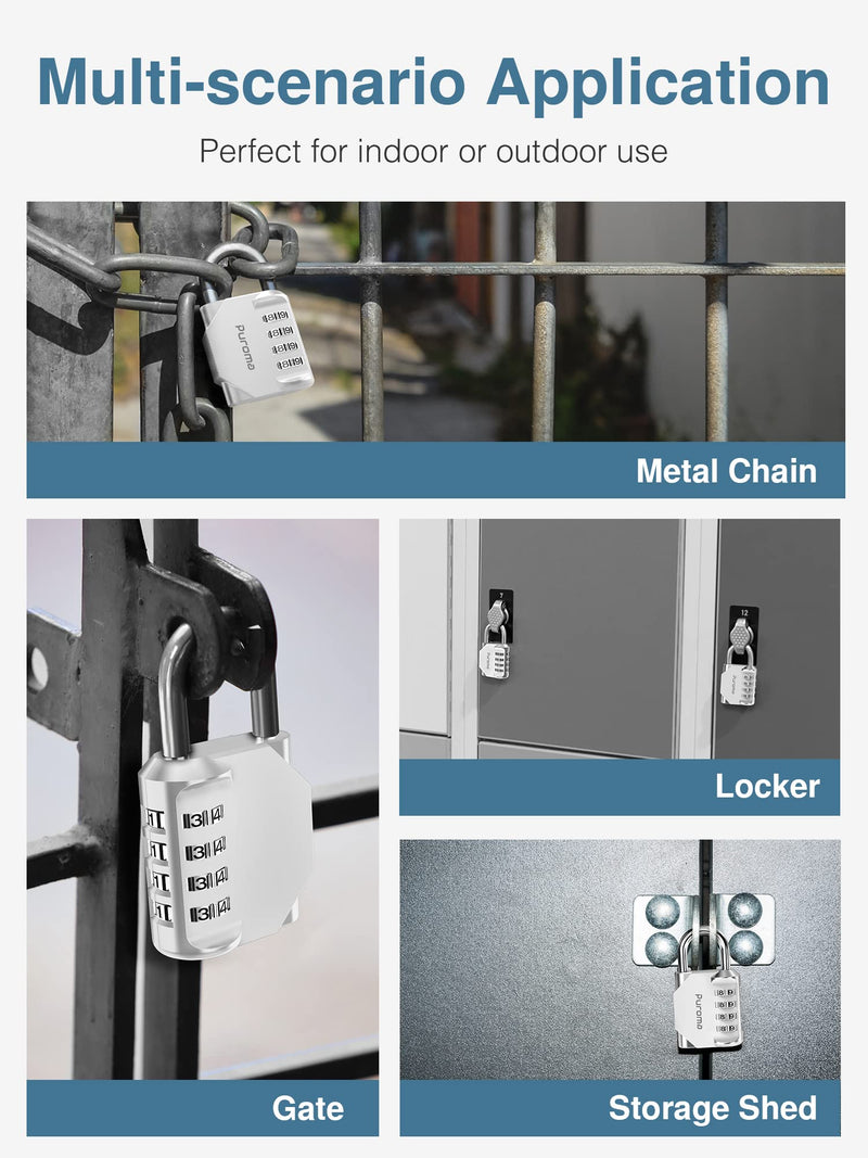  [AUSTRALIA] - Puroma 2 Pack Combination Lock 4 Digit Outdoor Waterproof Padlock for School Gym Locker, Sports Locker, Fence, Toolbox, Gate, Case, Hasp Storage (Silver) Silver