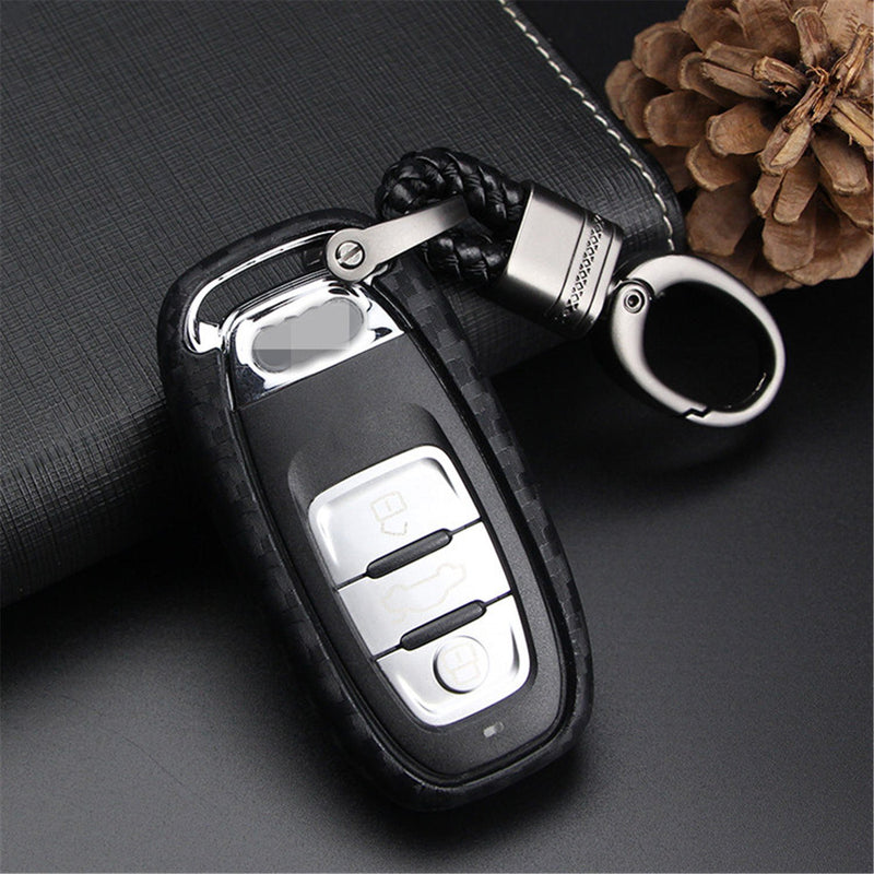  [AUSTRALIA] - M.JVisun Soft Silicone Rubber Carbon Fiber Texture Cover Protector for Audi Key Fob, Car Keyless Entry Remote Key Fob Case for Audi A4L A5 A6L A7 A8 S5 S6 S7 S8 RS5 RS7 Q5 SQ5 Fob Remote Key - Black