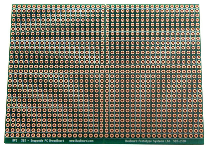 SB5x2 Snappable PCB BreadBoard with 5-Hole Strips 2-Pack, Scored PCB, Snaps Into 4 Small Boards, 2-Layer, Plated Holes, Power Rails, 2.8 x 3.8in (73.7 x 96.5mm) - LeoForward Australia